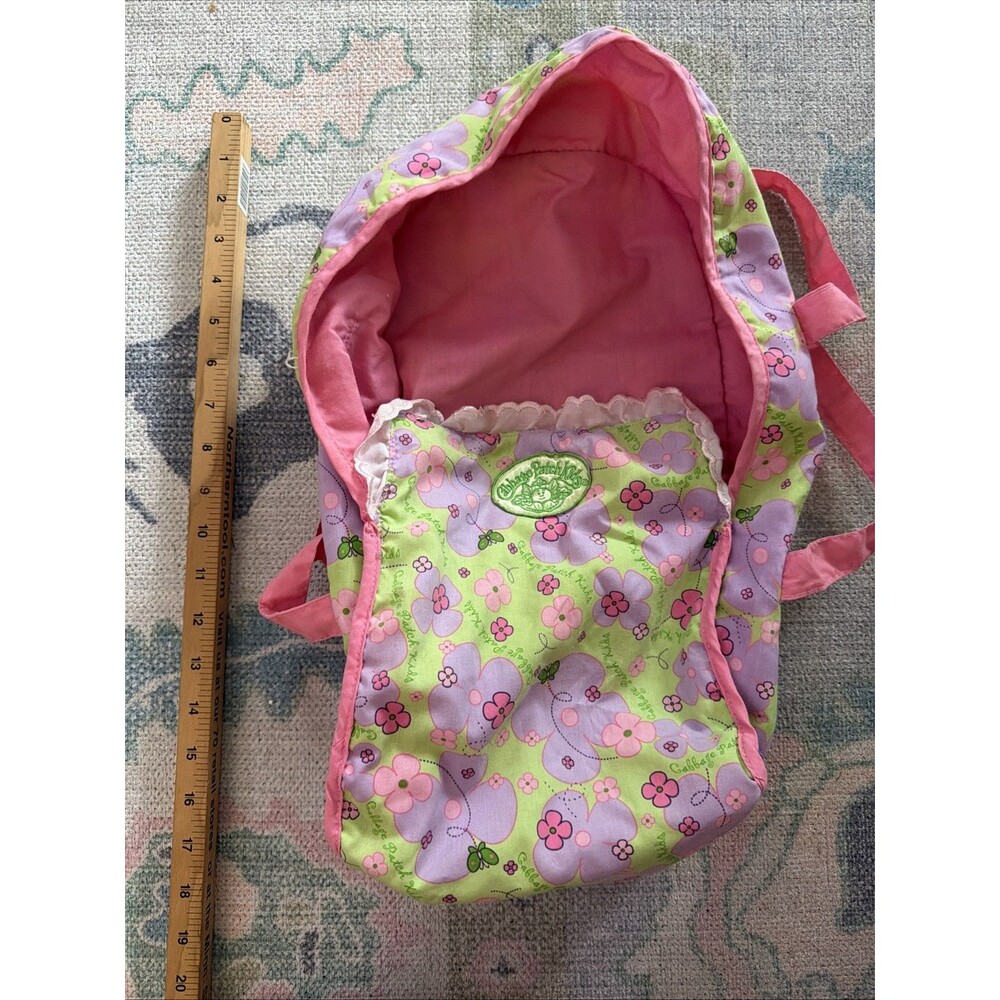 Cabbage Patch Kids Backpack Baby Doll Carrier Pink Green Cloth Basket